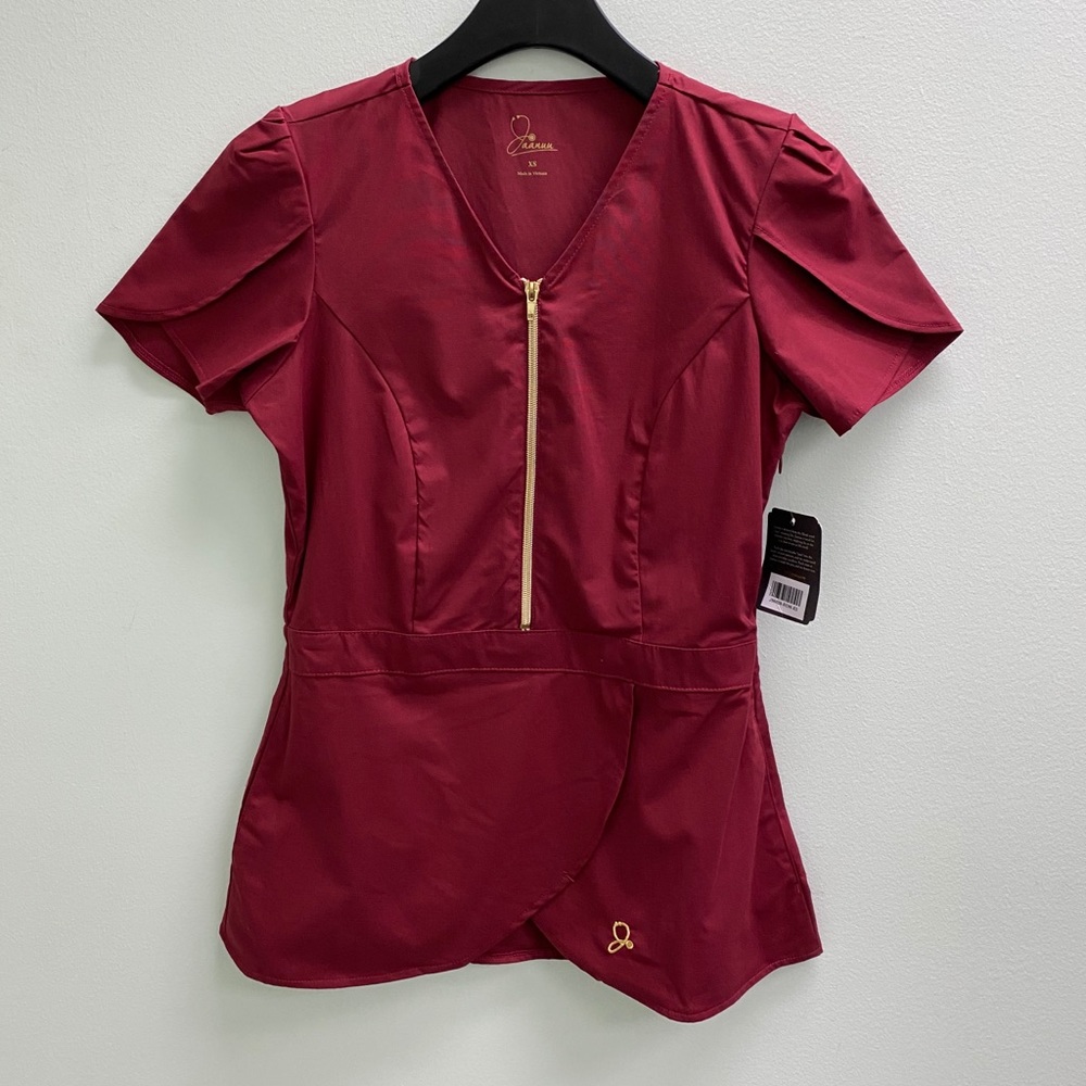 Red Jaanuu Tulip Scrub Top